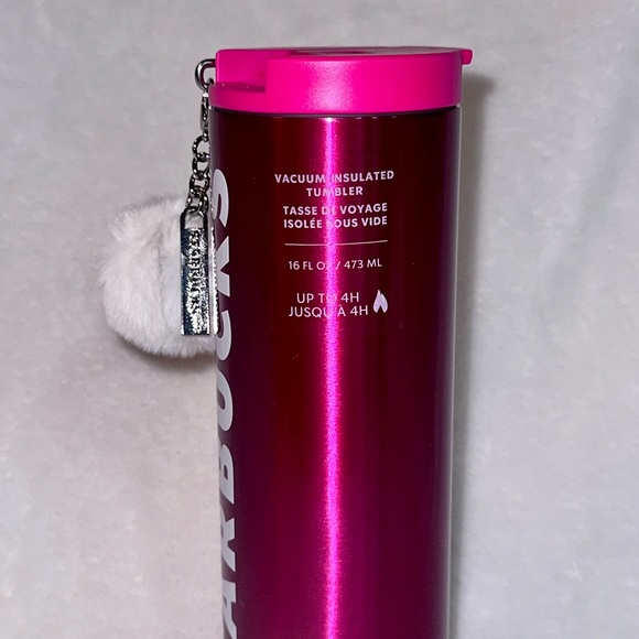 Starbucks Holiday 2023 Pink Tumbler with Pom Pom Charm Keychain 16 oz - Picture 2 of 4